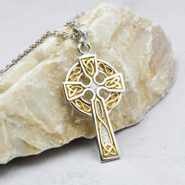 Celtic Cross Sterling Silver with 14K Gold Accent Pendant MPD3826 - Jewelry